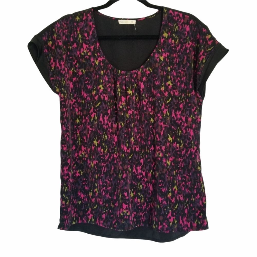 Nine bird scoopneck printed top multicolor size M